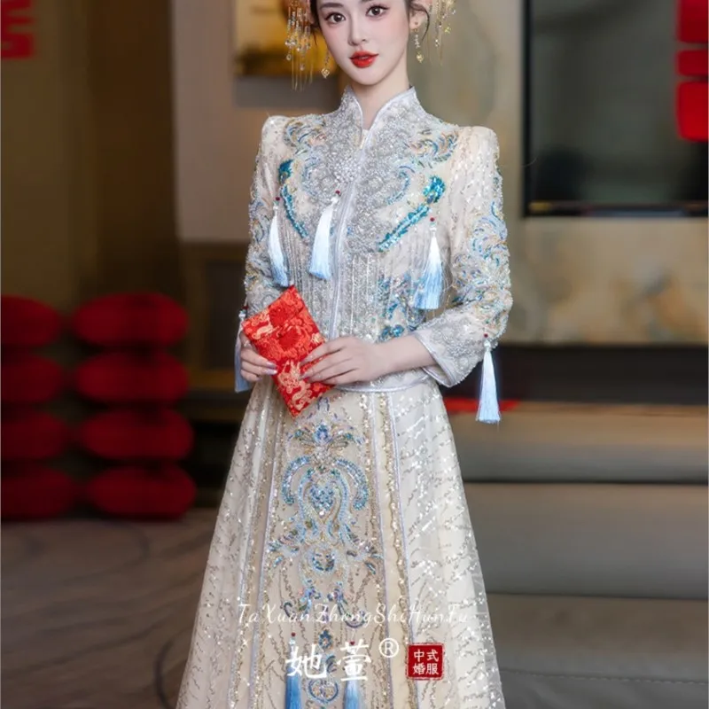 ライトブルーの新しい中国風乾杯服