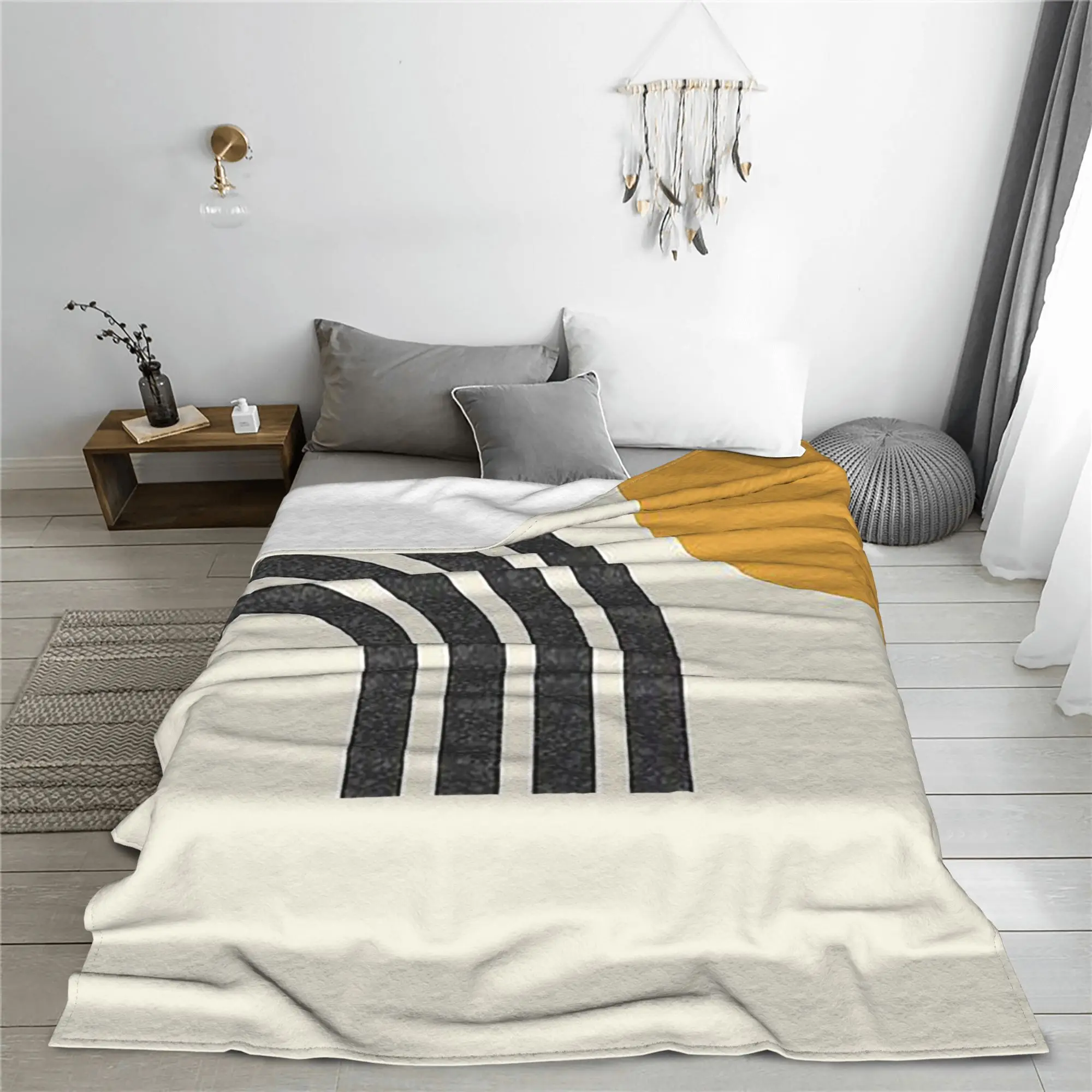 Mid century modern gold Sun and Rainbow Blankets Flannel Sofa Throw Blanket for Couch Bedding Office Throws Bedspread Quilt