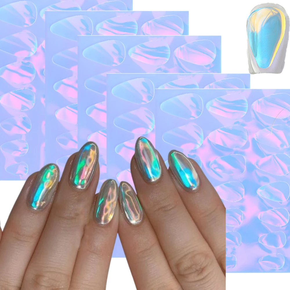 

5PCS Aurora Ice Glass Nail Foil Stickers Super Shiny Waterdrop Holographic Laser Nail Decoration Decals DIY Chameleon Nail Slide