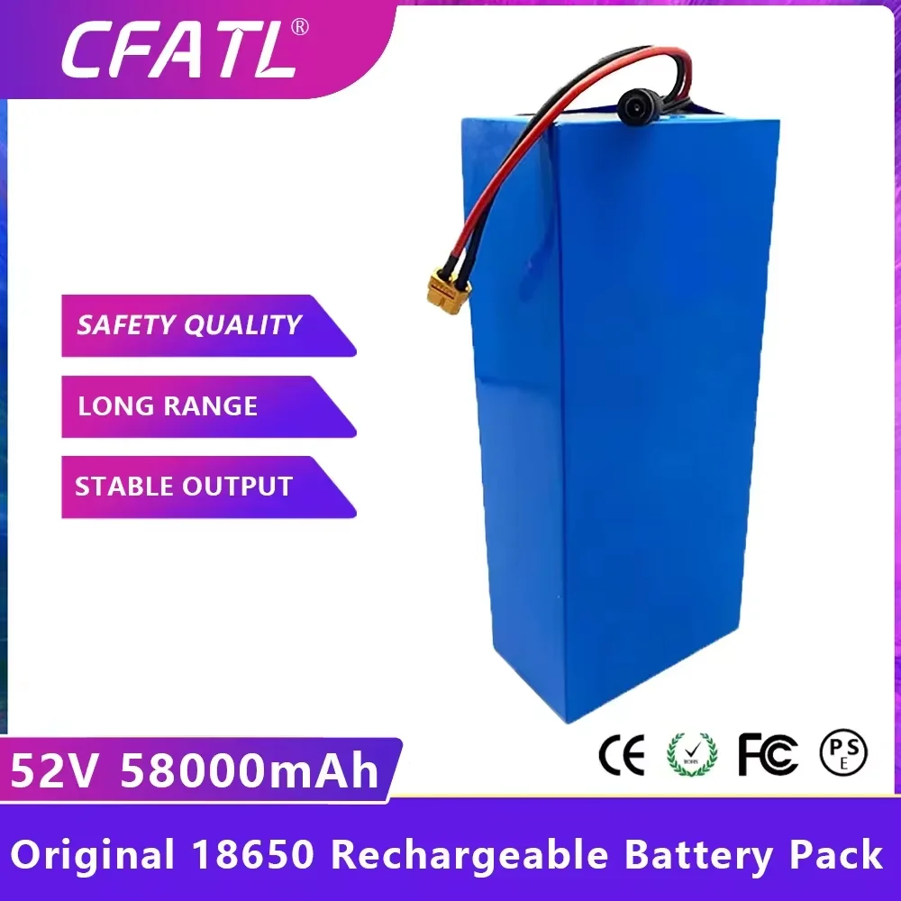 NEW 52V 14S4P 55000mah 18650 2000W Lithium Battery for Balance Car, Bike, Scooter, Tricycle (with Bms 58.8V Charger)