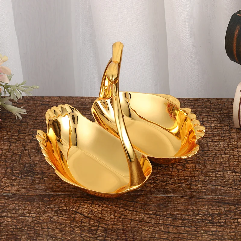 

Gold plated European and American style home snacks storage plate zinc alloy living room dining room decoration plate