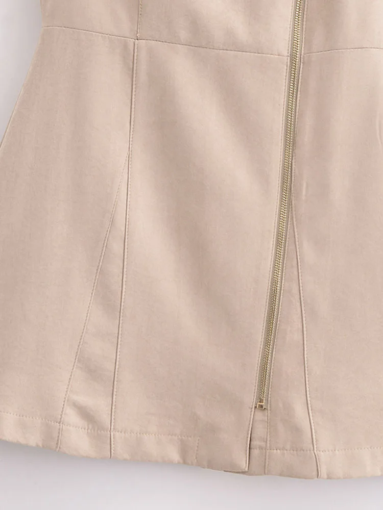 Damska letnia Mini sukienka 2025 na co dzień solidne stojące guziki bez rękawów damskie eleganckie sukienki uliczne