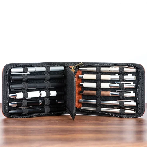 Imagen 2 del producto Asvine 12 estuche para pluma estilográfica, estuches para lápices, bolsa de tela de cuero PU, bolsa protectora con cremallera, a prueba de polvo, papelería para oficina y escuela