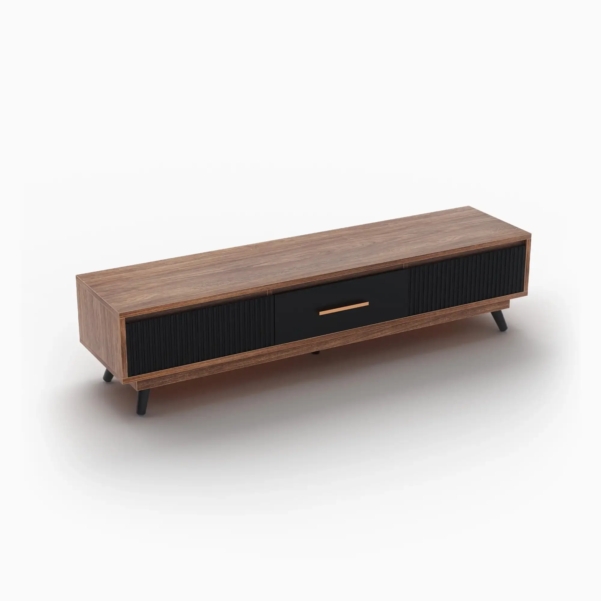 

Mid Century TV Stand, Black and Walnut Entertainment Center for TVs Up to 75 inch for Living Room Bedroom Black&Brown