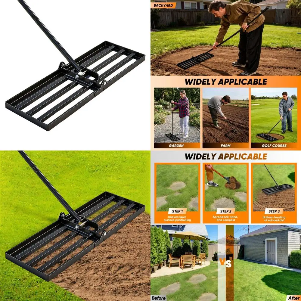 

30x10 Inch Heavy-Duty Lawn Leveling Rake with 73-Inch Stainless Steel Handle for Yard and Garden Maintenance