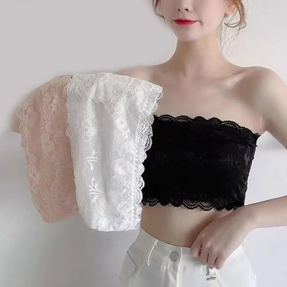 

Vertical Striped Strapless Bra Cotton Women Invisible Chest Fashion Sexy Tube Top Inside Dress Lace Side Female Lingerie