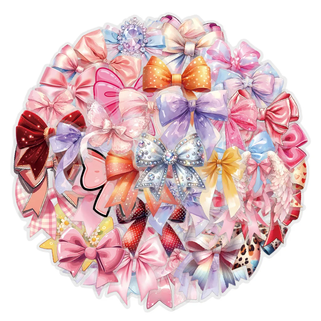 60Pcs Bow Sticker Pack - Waterproof Transparent PET Decals, Perfect as Journal Flower Materials Stickers Anime Worlds Store