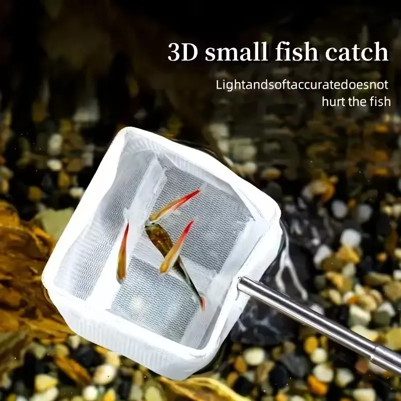 Edelstahl-Griff Quadratisches Rundes Aquariumnetz Fischernetz zum Fangen von Zierfischen Garnelen Aquarium-Reinigungszubehör