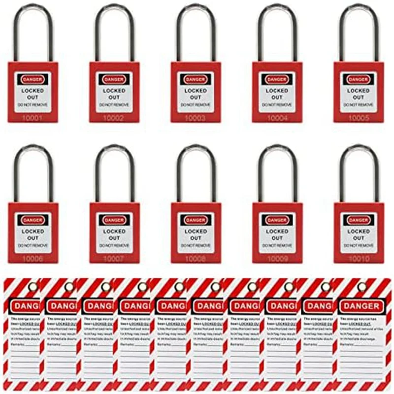 Lockout Tagout Lock With 10 Lock Out Tag Out Tags, Keyed Different,Compliant Safety Locks(Red,Keyed Different)