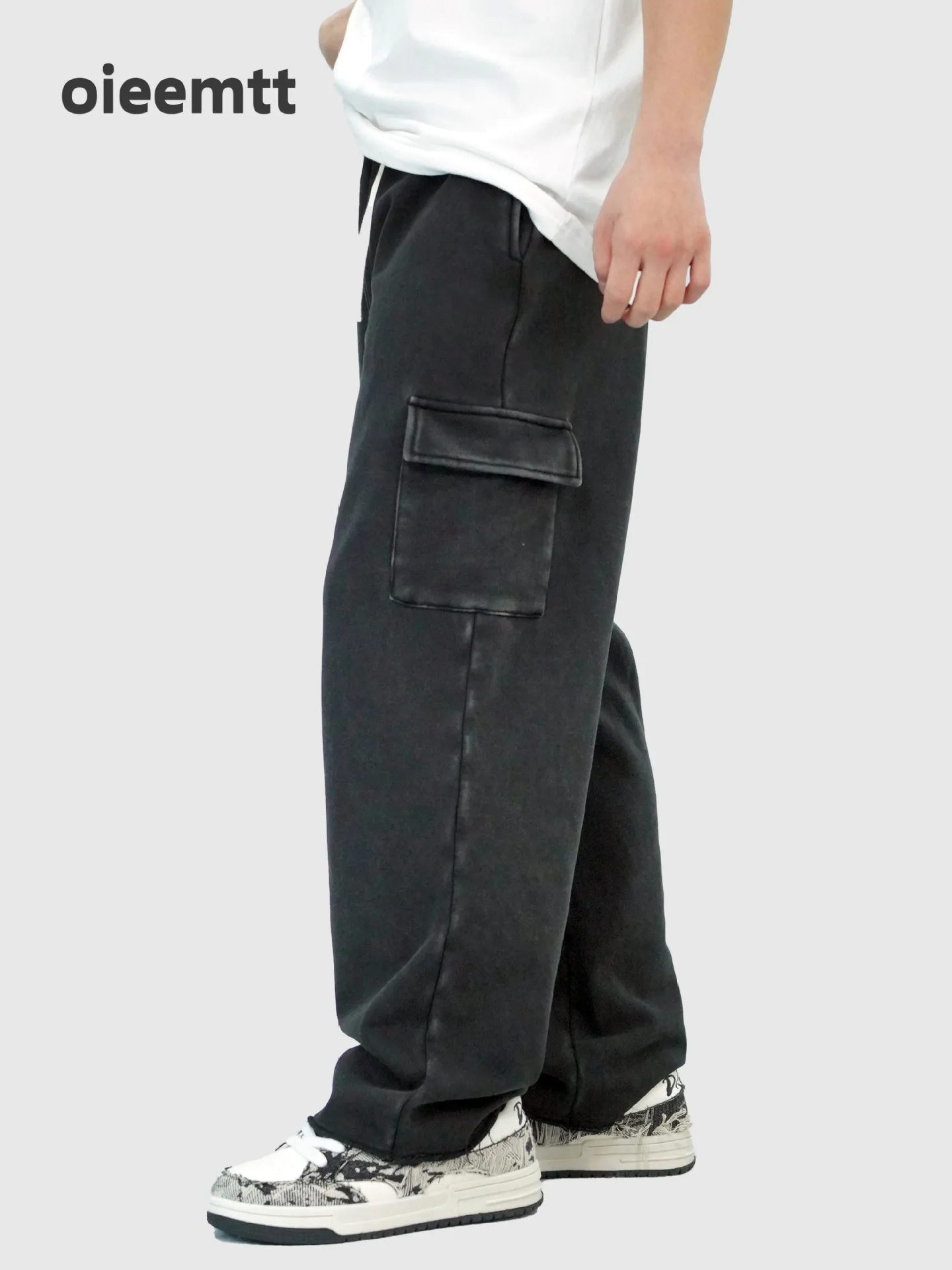 Summer Work Cotton Jogger Casual Pants Men's Outdoor Pants Straight Baggy Sweatpant Wide Trousers for man with Pocket
