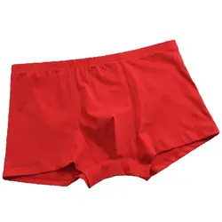 Men's Red Boxers Solid Color Mid-Waist Sweat-Absorbing Underwear Cotton Breathable Hip Lift Panties U Convex Pouch Underpants