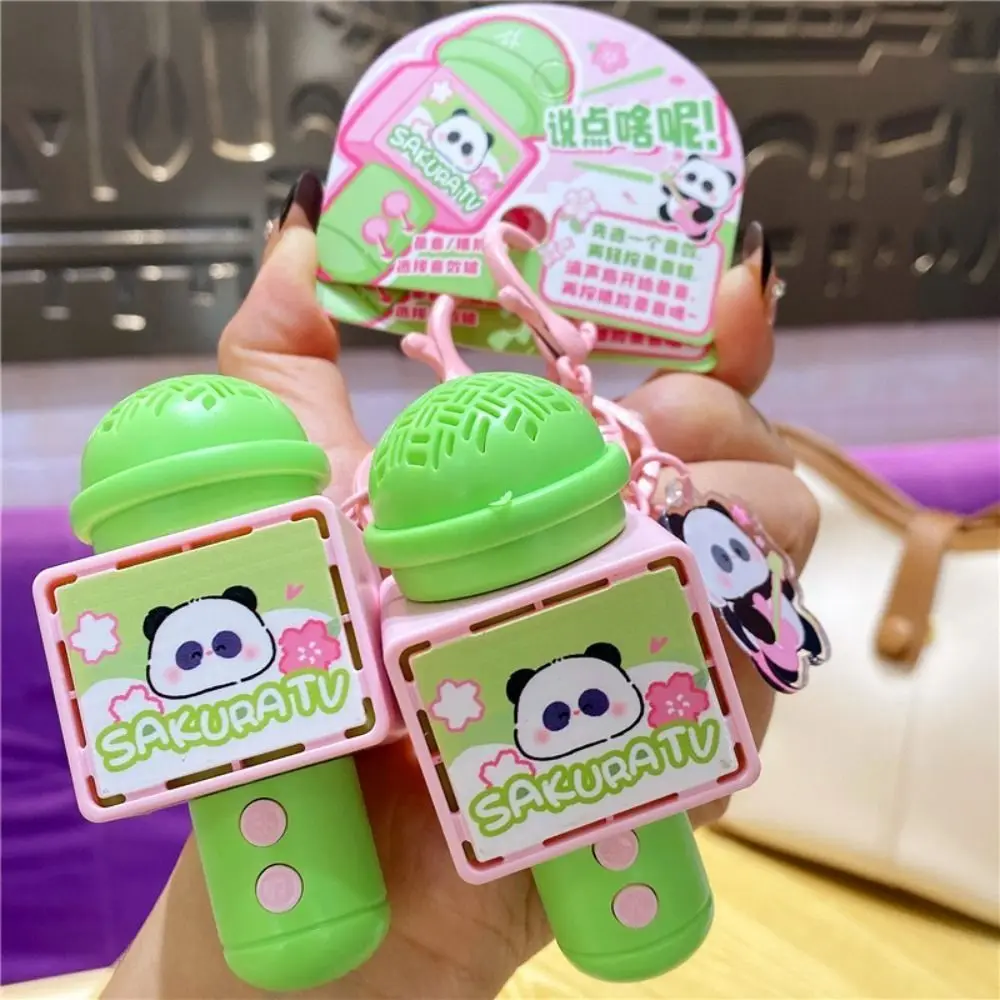 

Cartoon Panda Mini Microphone Keychain Originality Style Multi Functional Cherry Blossoms Keychain Recording Feature Mini Size