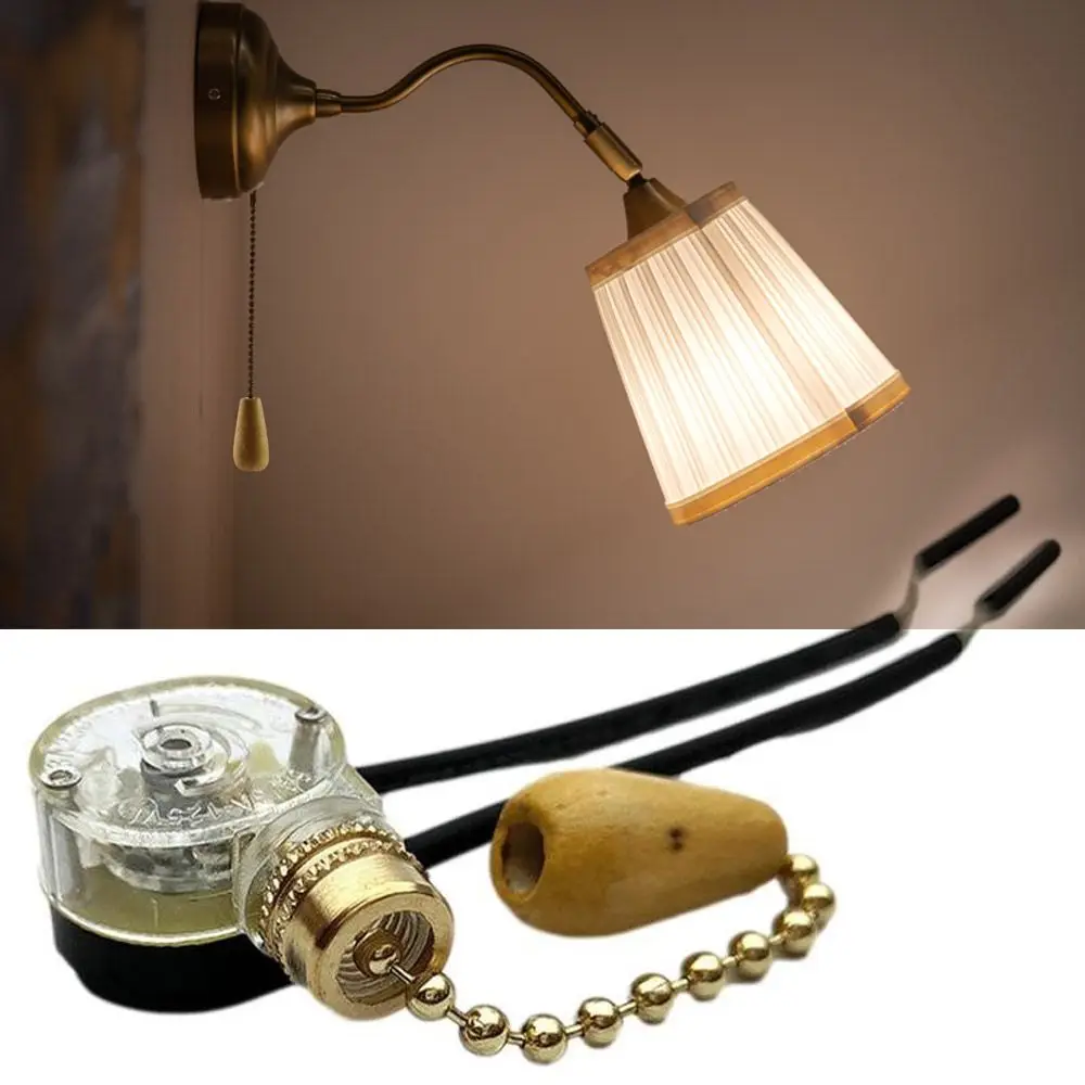 4PCS Gold Wall Light 3A/220V-250V Ceiling Fan Cord Switch Pull Chain Switch Pull Rope Switch Replacement Parts