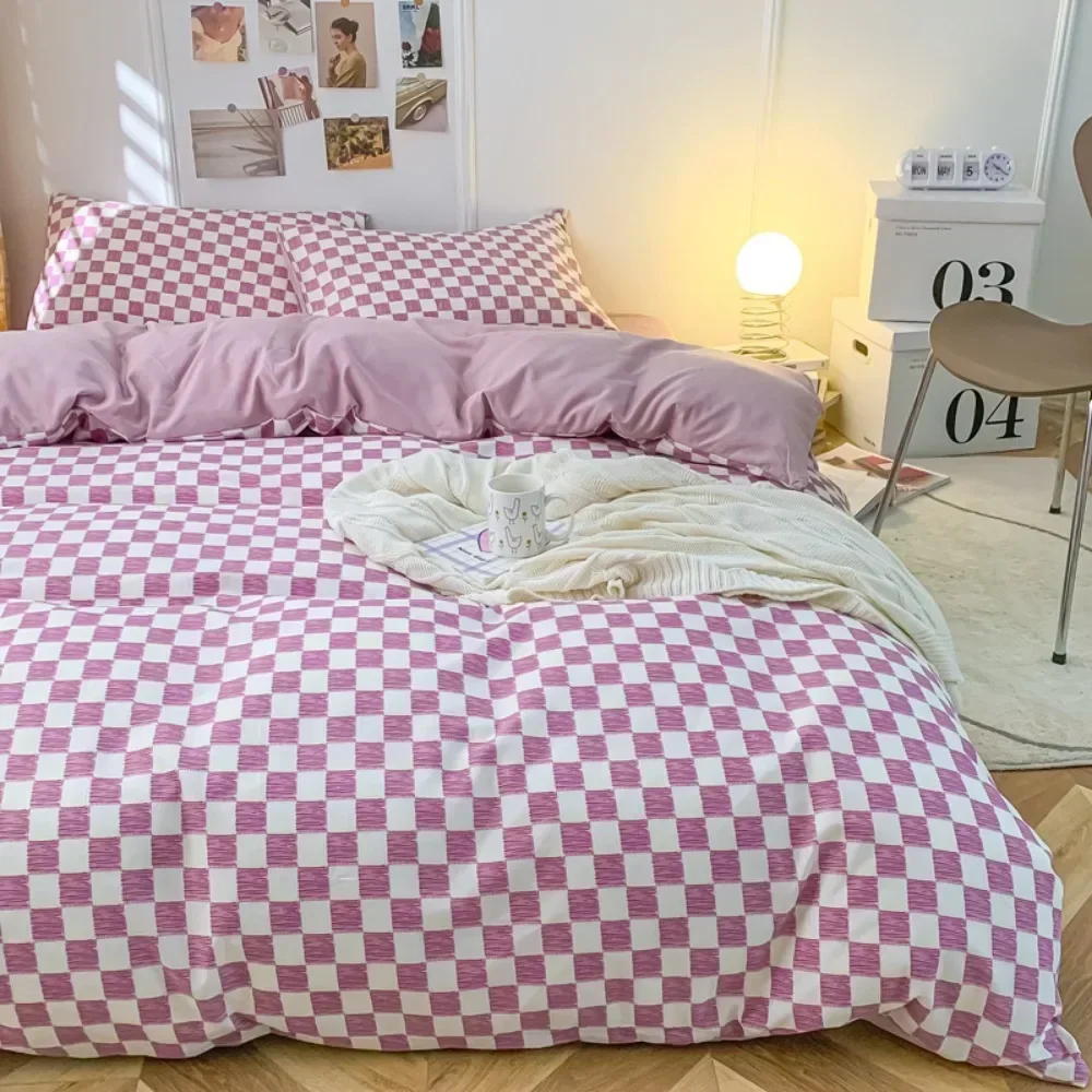 

Korean Style High Quality Microfiber Soft Quilt Cover Bedding Set Queen/King Size Solid Color Duvet Cover with Pillowcase Home