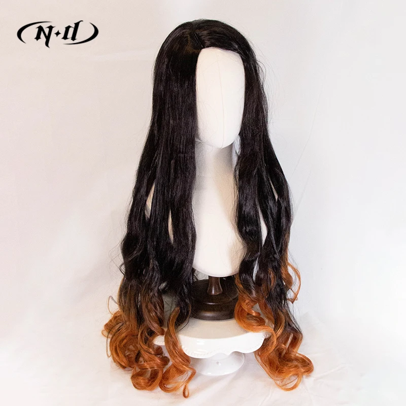 ND Nezuko Kamado Косплей Парик Шиньон Demon Slayer Аниме Косплей Парик Волос для Comic Con Coser Костюм Партия Термостойкий