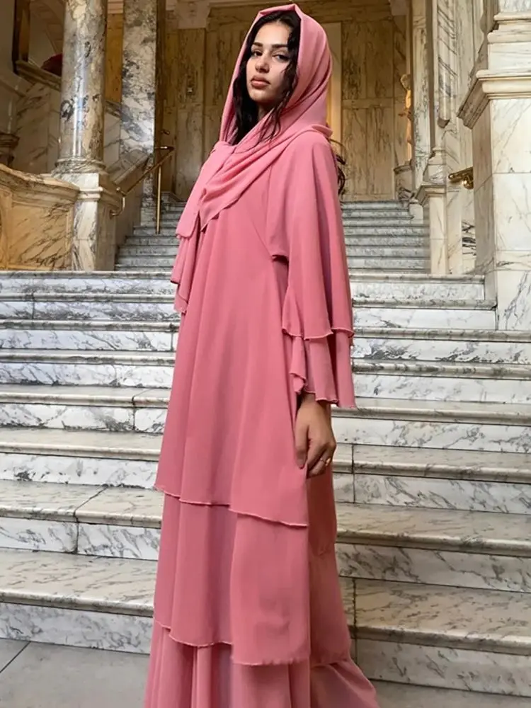 Summer Modest Kaftan Hijab Dresses For Women Kids Open Chiffon Khimar Kimono Abaya Dubai Luxury Muslim Sets Islam Kebaya Damen