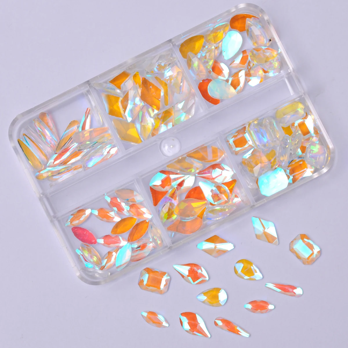 6 Grids/Box Mixed Shapes Transparent Paradise Nail Charms Accesories Flat Bottom Glitter Gems 3D DIY Nails Art Decoration