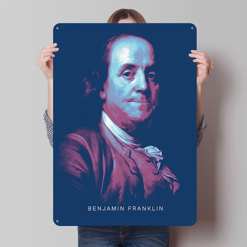Benjamin Franklin Poster Customized Vintage Metal Signs Wall Art Retro Tin Plaque for Gaming Room Decoration Cozy Office Decor