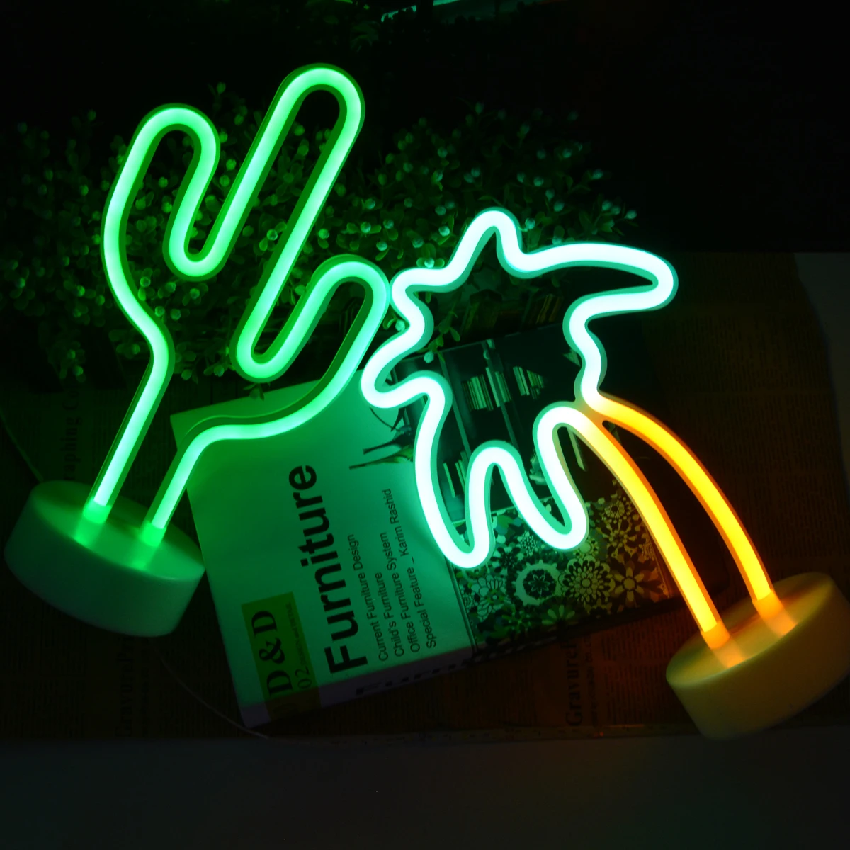 LED Neon Sign LED Night Lights Flamingo Cactus Coconut Tree Pineapple Unicorn Lights  USB/Battery Power for Home Bedroom Decor