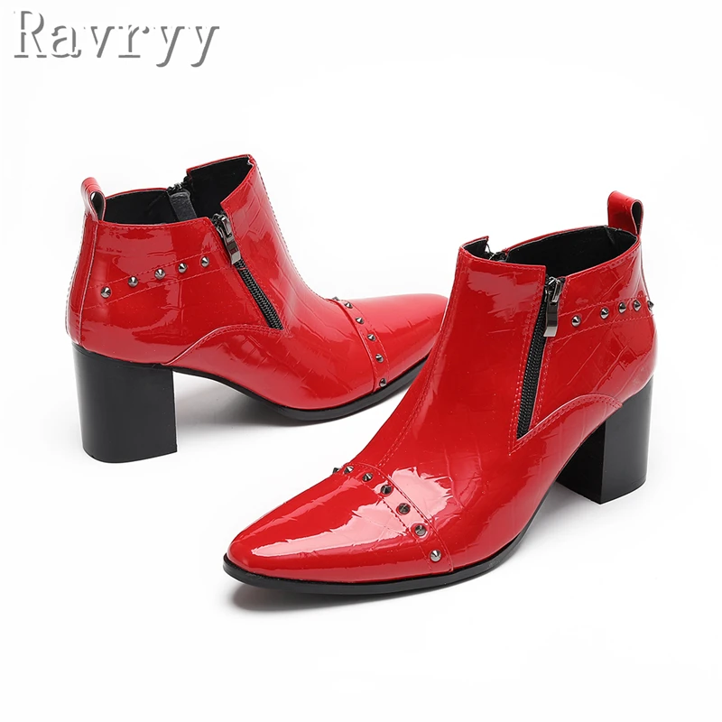 

Дизайнерские новые мужские деловые ботильоны из натуральной кожи с острым носком и заклепками, ботинки челси на высоком каблуке для свадебного платья