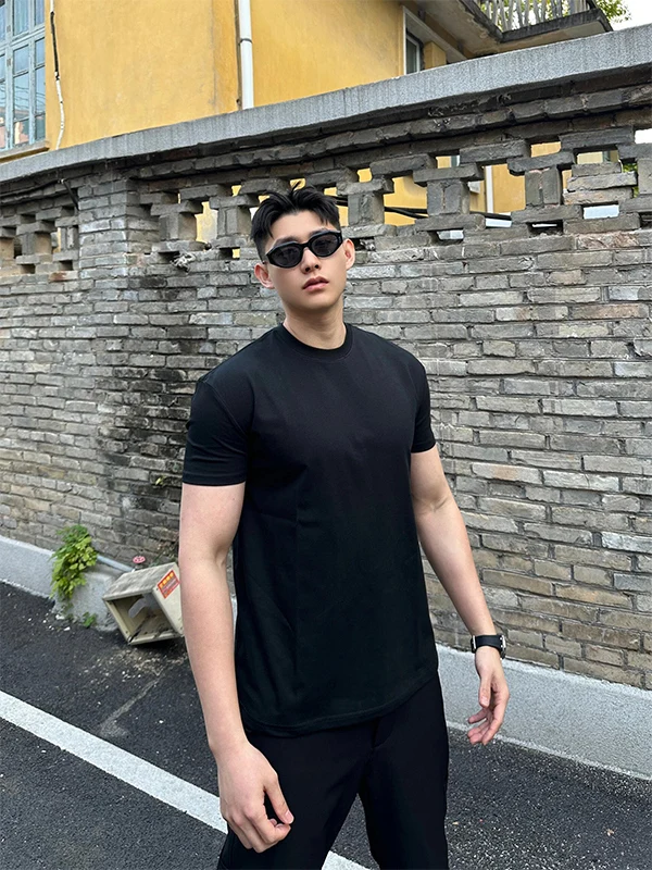 

Summer Slim Fit Men's T-irt Ice Silk f Sve Muscle Defn Bla Fitn ort Sve round Ne Cotton Blend T-irt