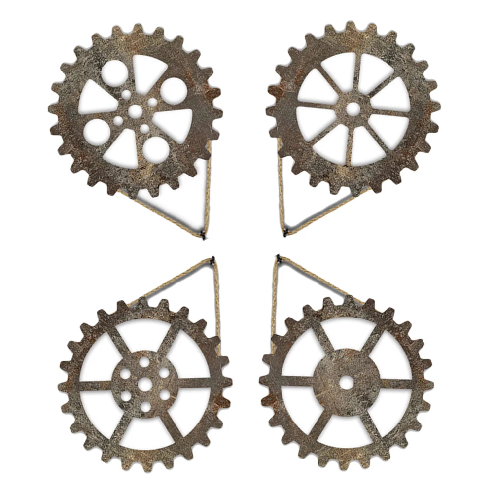 

4pcs Hangings Industrial Decor Wooden Wheels Home Accessories Wood Wall Decors Wood Gear Wall Decor Retro Fence Gate Art