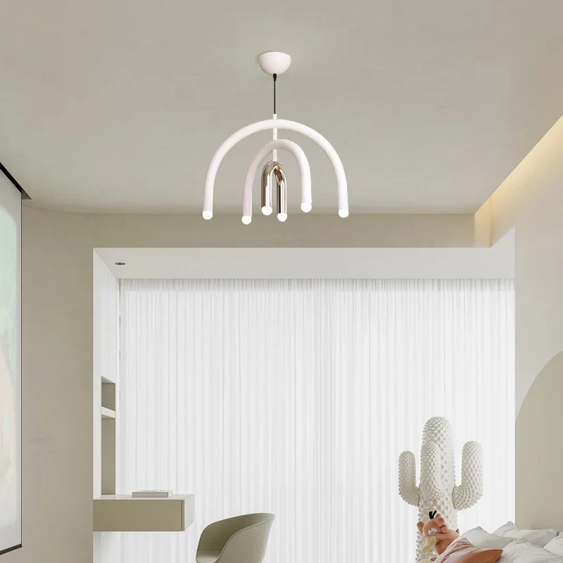 U-shaped LED Minimalist Creamy Style Pendant Light Italy Designer Rainbow Chandelier for Children's Room and Living Room Decor