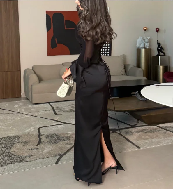 Customized High Collar Black Evening Party Dresses Ankle Length Elegant Dresses for Special Occasions Robe De Soirée فستان احمر - view 3