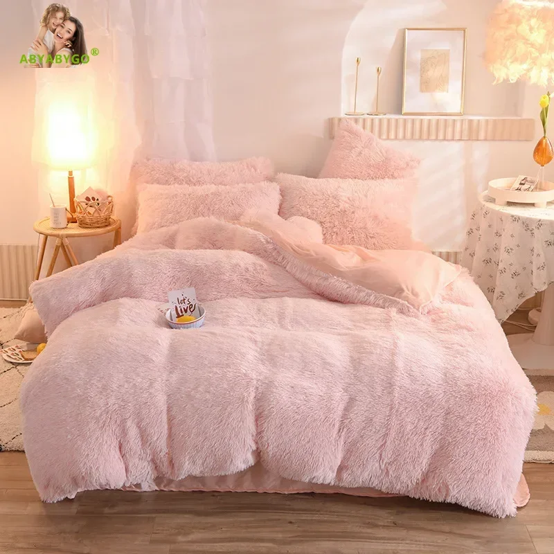 Super Shaggy Bedding Set Luxury Winter Warm Cozy Mink Velvet Duvet Cover Bed Sheet and Pillowcases King Size Home Bed Linen Set