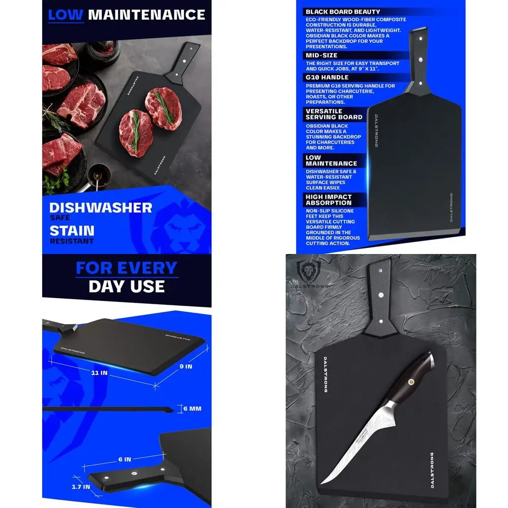 

Medium Infinity Series Black Wood-Fibre Cutting Board with G10 Handle and Non-Slip Feet