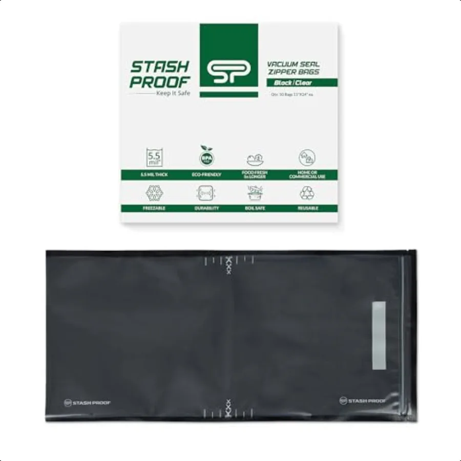 

Resealable Zipper Vacuum Seal Bags 11 x 24 50 Count 5.5 Mil (Black and Clear) BPA Free Commerical Grade Food Saver for Storage