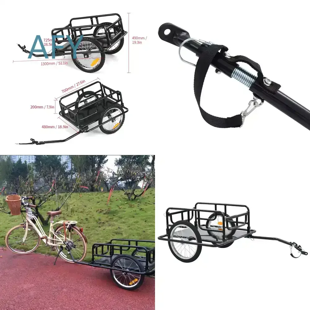 Foldable Iron Camping Cart for Bicycle Trailer Garden Tools Pet Carrier Utility Wagon Outdoor Storage Transport Trolley