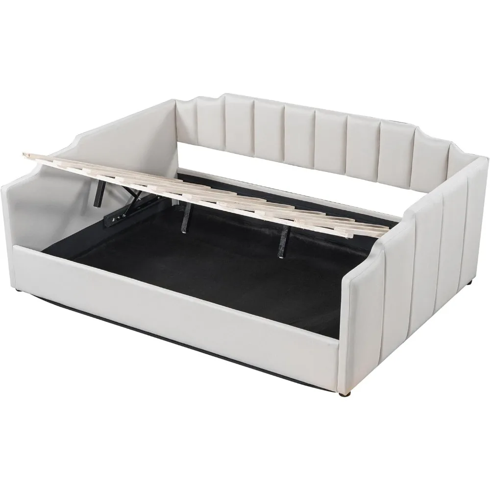 أريكة سرير نهارية منجدة بالحجم الكامل مع مساحة تخزين، وإطار سرير نهاري زاوية لغرفة المعيشة وغرفة النوم، وحل موفر للمساحة #5