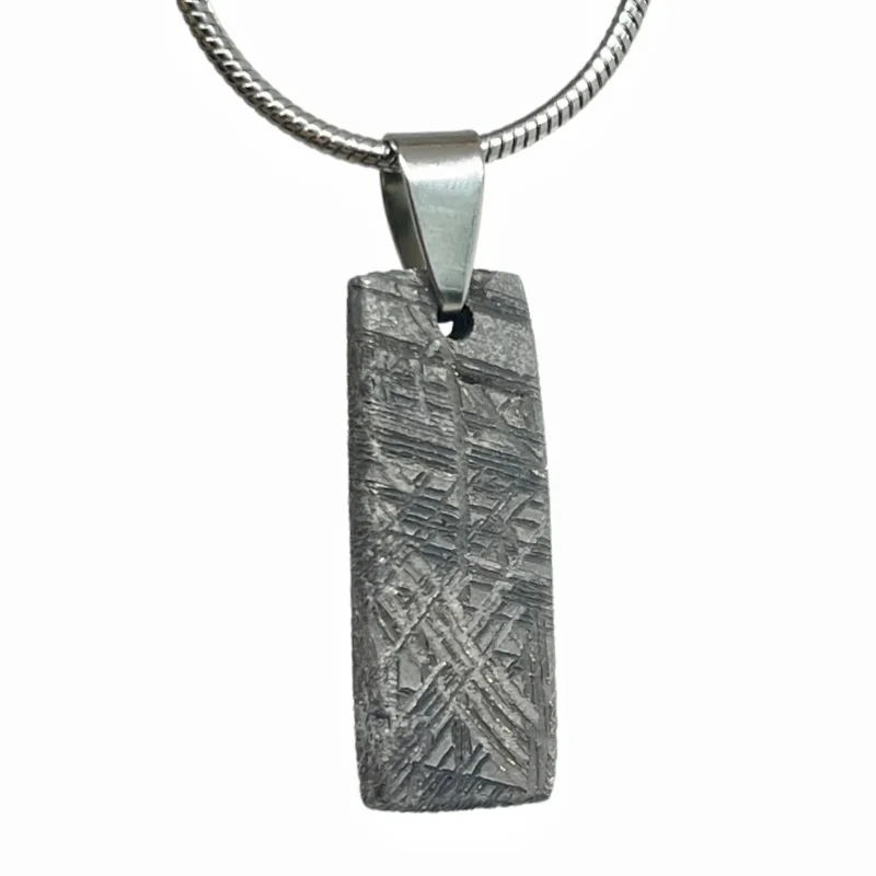 Gibeon Meteorite Pendant Rectangle Raw Etched Slice Natural Iron Meteorite Necklace Space Stone Collectible Jewelry LK597
