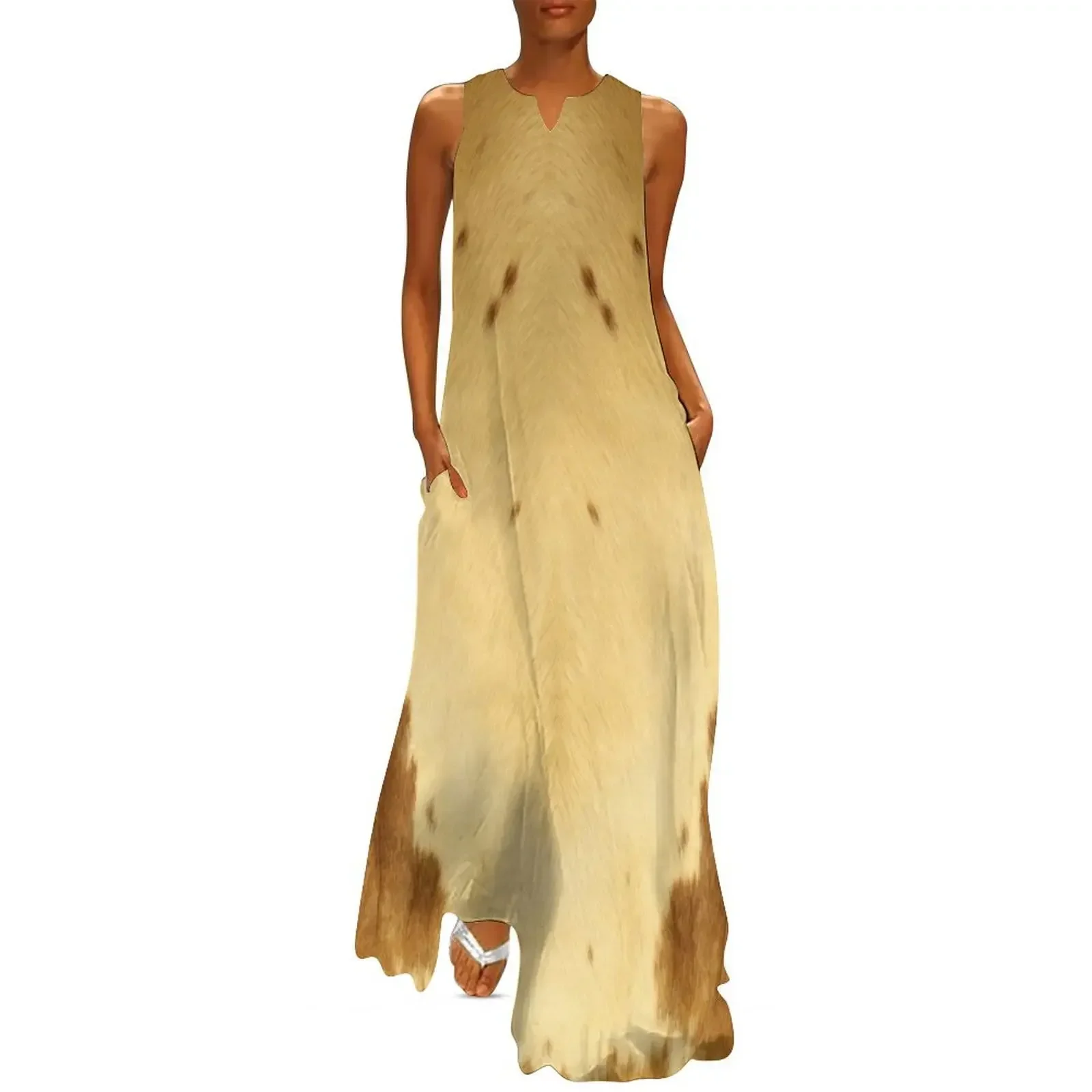 

Rustic Country Western Cream Brown Texas Longhorn Cowhide Animal Print Long Dress Long dress prom dress 2025
