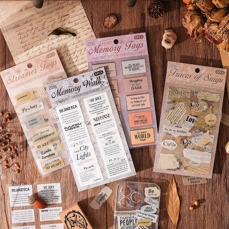 6 Sheets PET English Phrases Stickers DIY Diary Decoration Sticker Album Scrapbook Junk Journal Aesthetics Sticker