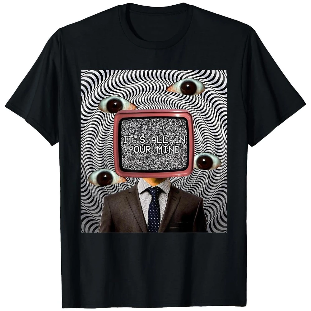Men's 180g Cotton T-Shirt with Optical Illusion Surreal Eyes Mind Print Weirdcore Psychedelic Tee Loose Fit Short Sleeve