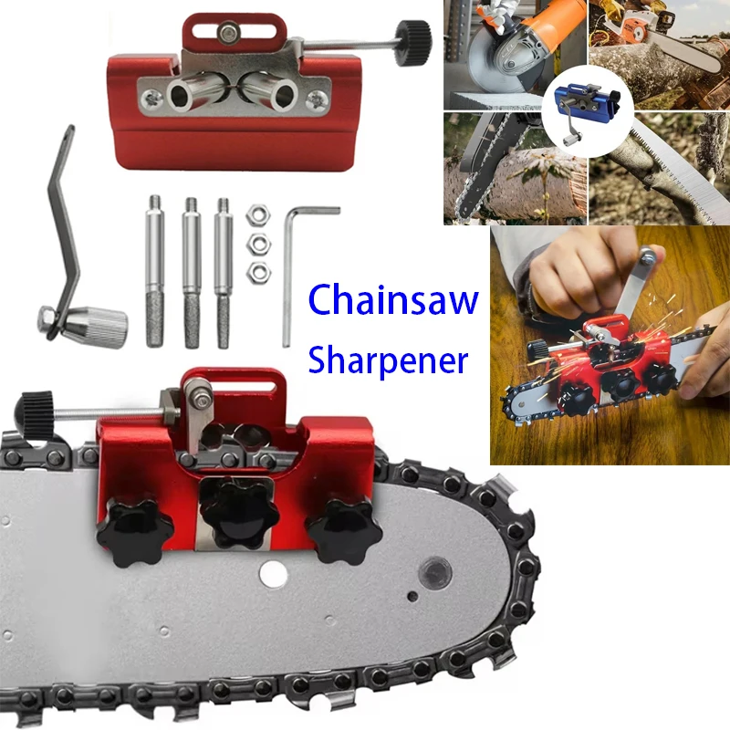 Ostrzałka do pił łańcuchowych, ręczna, z 3 szlifującymi prętami, przenośne narzędzie do ostrzenia pił łańcuchowych.