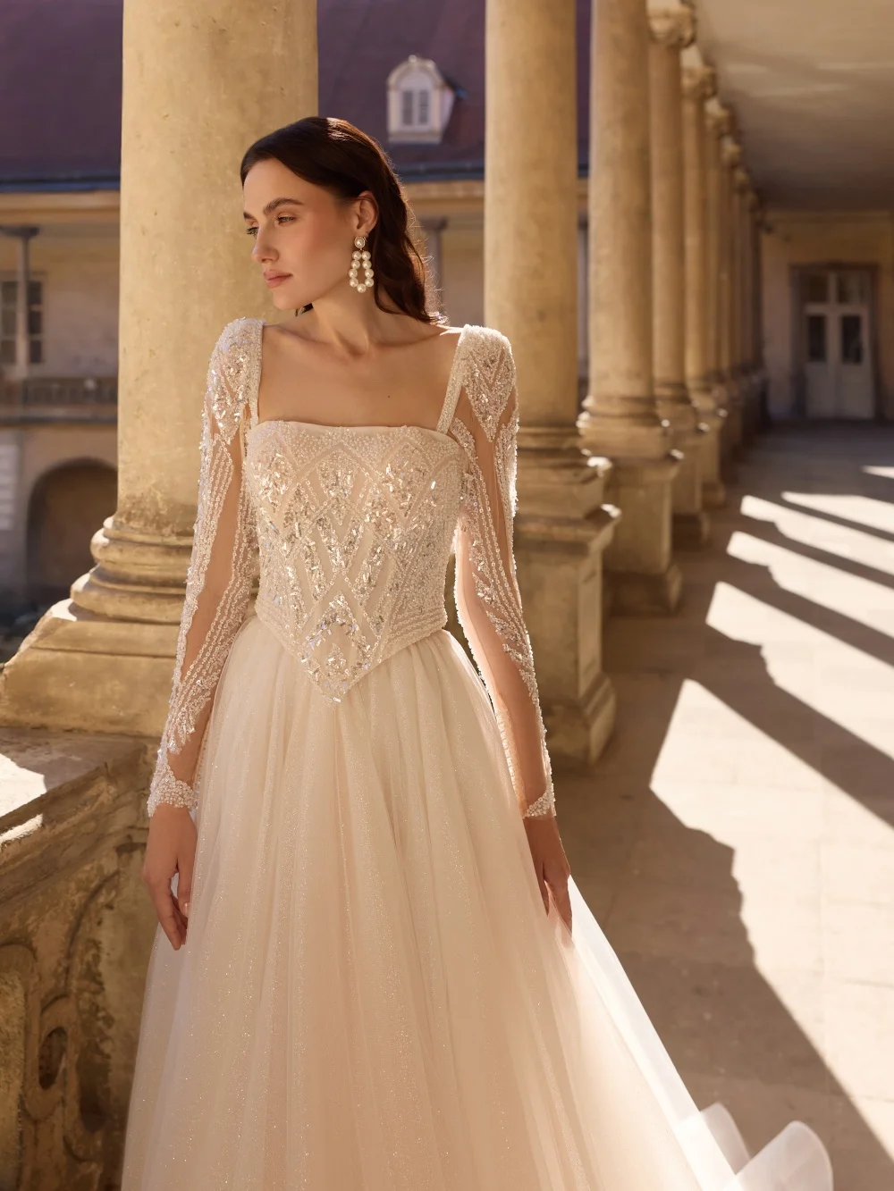 Gorgeous Beaded Corset Wedding Dress Detachable Train Square Neck Bridal Gown Customized Glamorous Elegant Dresses For Bride