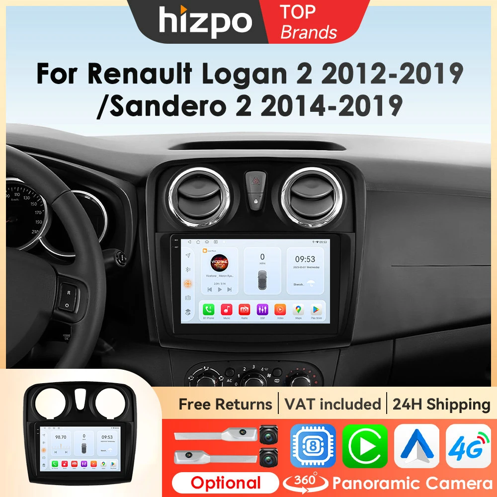 Autoradio Hizpo CarPlay Android Auto per Renault Logan 2 Sandero 2 2012-2019, Lettore Multimediale Stereo Intelligente GPS, Autoradio 4G WIFI