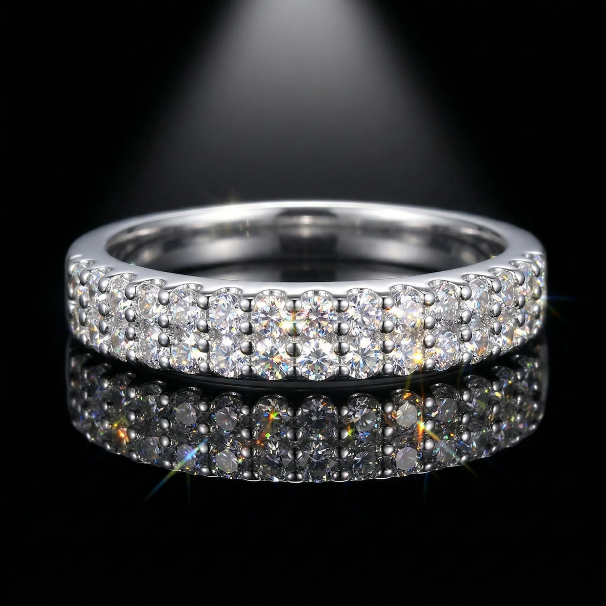

Moissanite Ring, 925 Sterling Silver, D Color VVS1, Full Pave Setting, Daily Stackable, Unisex, With Certificate