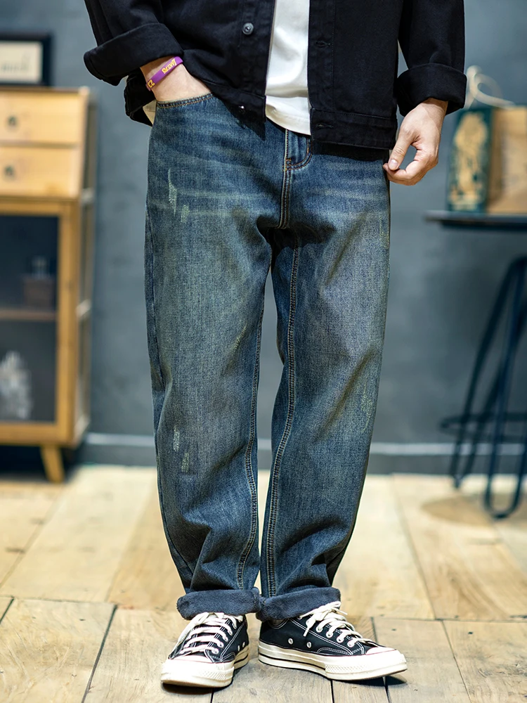 Loose Straight Leg Men's Jeans Casual Vintage Large Size Autumn New Style Comfortable Cotton Polyester Blend Wear Resistant