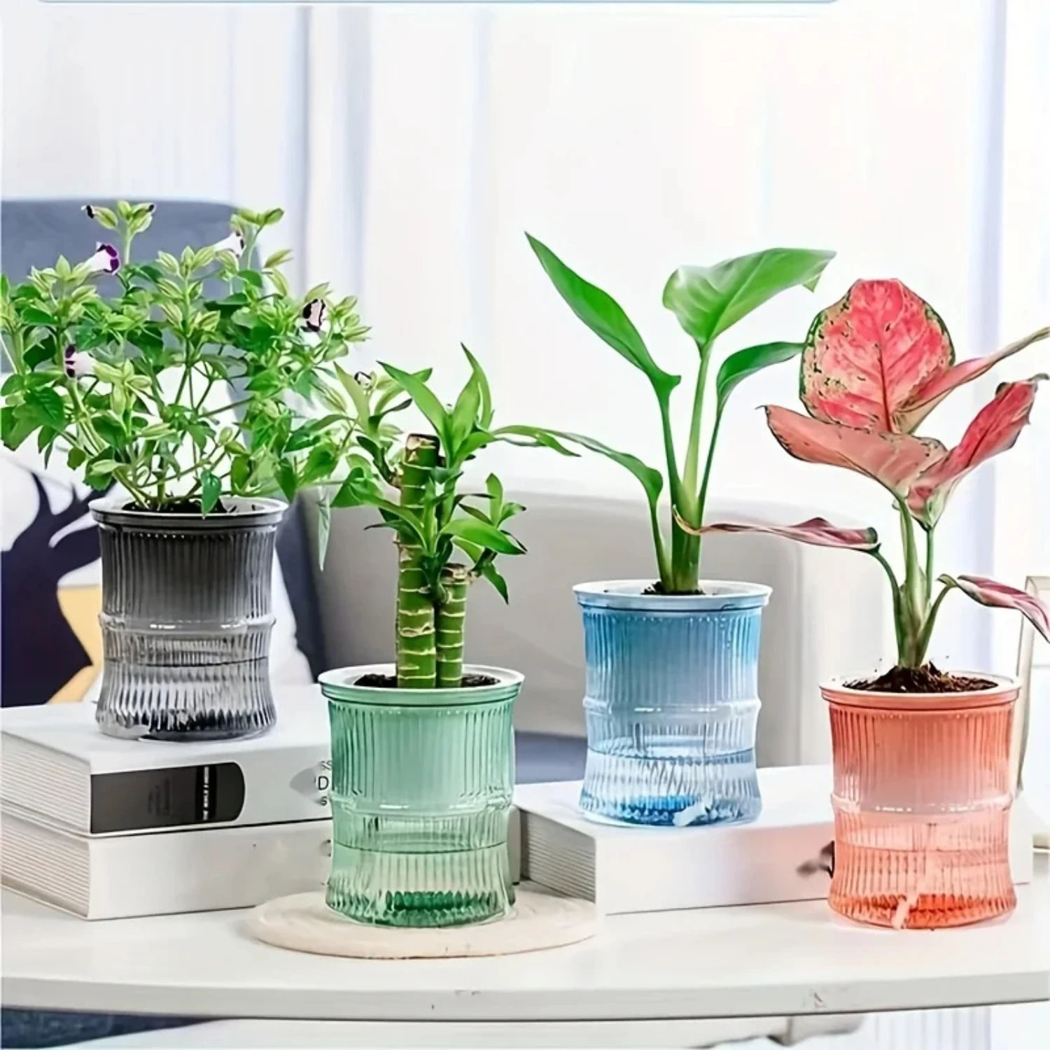 

Self Watering Planter Pots for Artificial Flowers, Faux Flowers, Fake Flowers, Transparent Modern Decorative Vase, Soil Cultivat