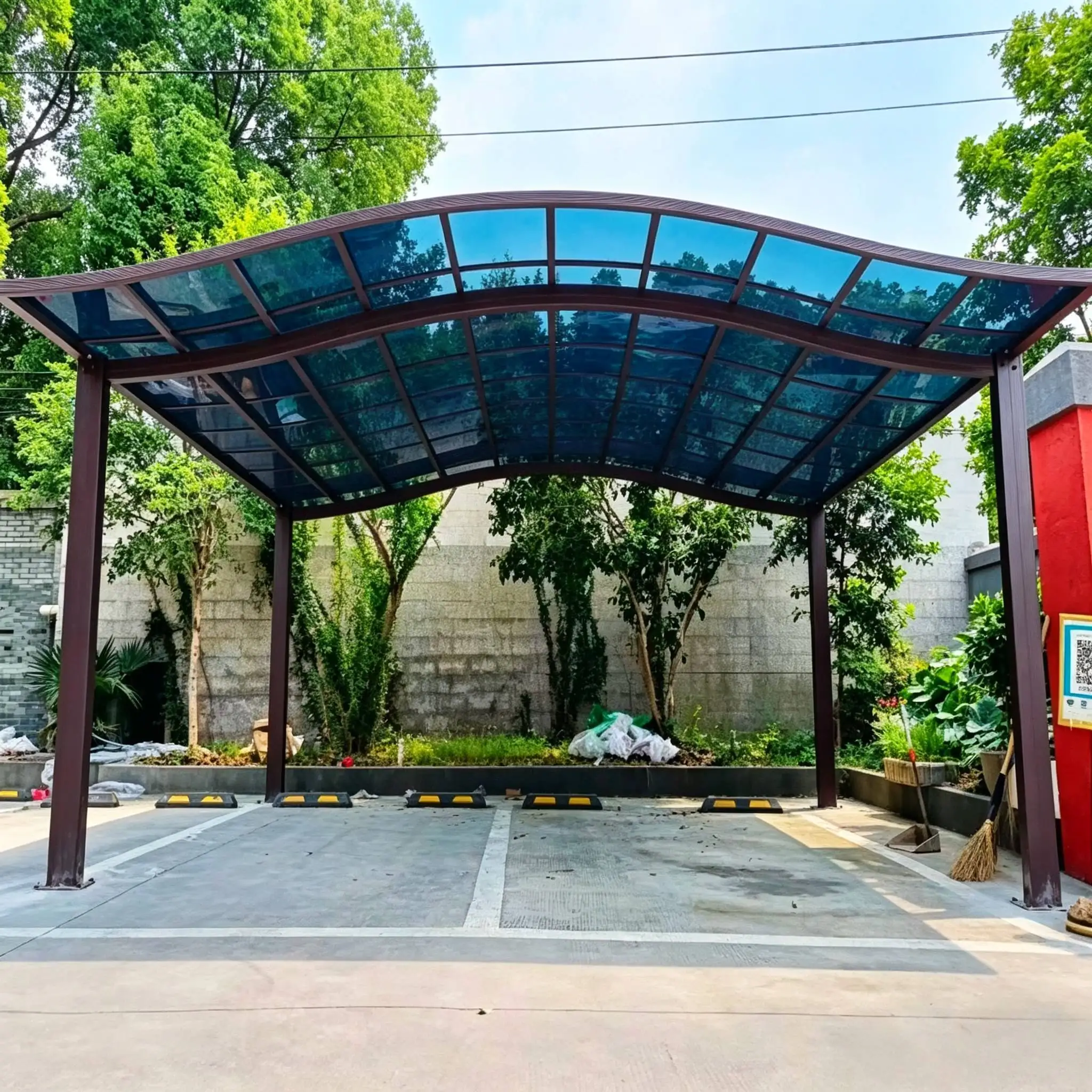 Outdoor Aluminum Alloy Frame Arched Acrylic Ceiling Carport Assembled Rain Proof Car Parking Large Sized Heavy Duty Car Shelter