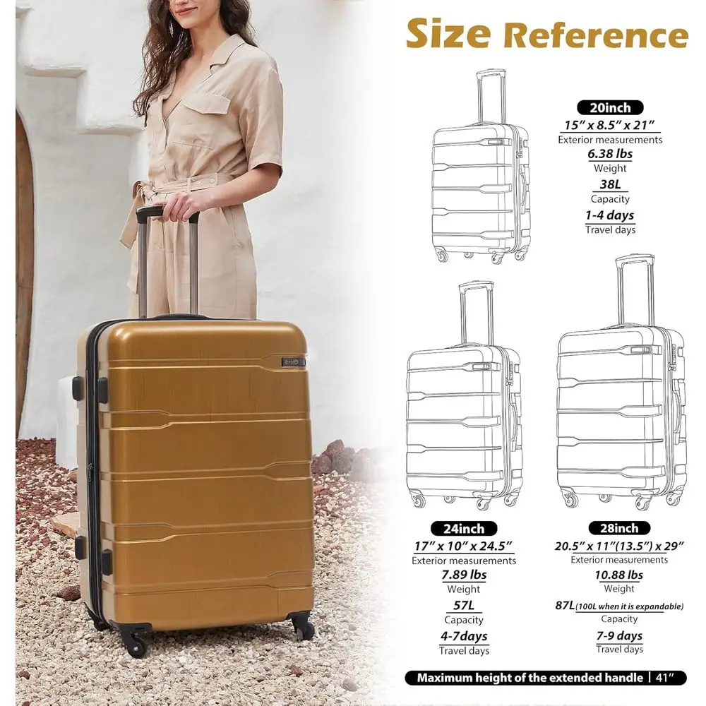 Coolife 20 Spinner Carry-On Suitcase: PC+ABS Hardshell with TSA Lock, Black-Brown