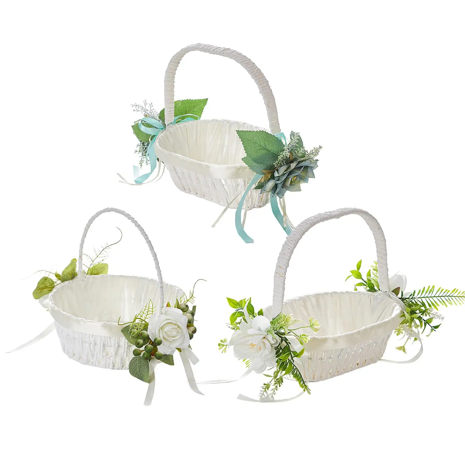 Flower Girl Basket Flower Petal Basket Portable Satin Flower Basket for Bride Shower Ceremony Banquet Engagement Ceremony Party