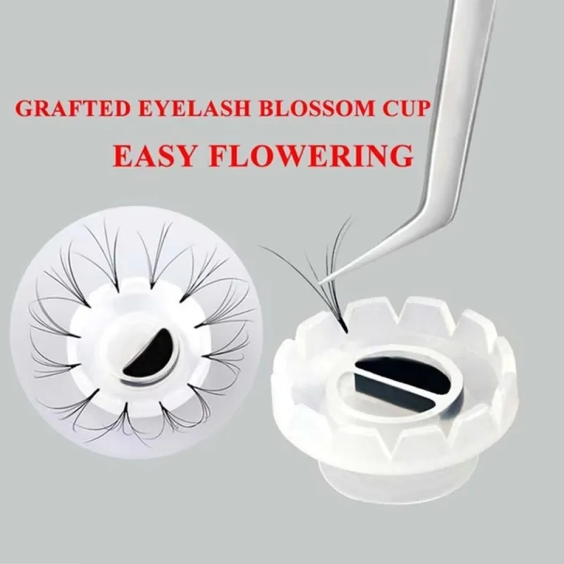

XIUSUZAKI 100 pcs False Eyelashes Blossom Ring Cup Planting Grafting Rapid Bloom Sun Flower Glue Cup Fan Extension Makeup Tool