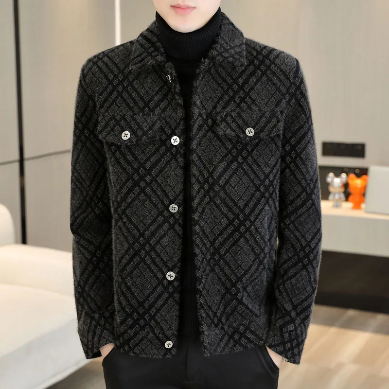 

Autumn Winter Men's Jaet Thiened ort Woolen Coat Faionable Korean Sle Gold Mink Velvet Men's Busin Casual Coat