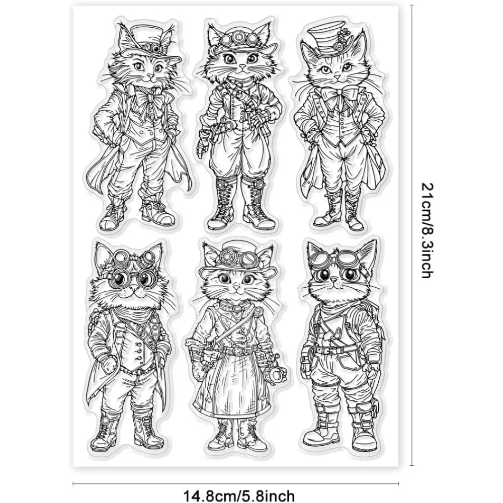 Vintage Cat Clear Stamps for Card Making Animals Silicone Clear Stamps Retro Clothes Transparent Stamps Seal for DIY