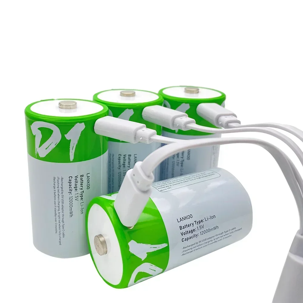 R20 1.5V 12000mWh Akumulator Li-ion USB typu D z kablem Type-C do latarki, urządzeń gazowych LR20 — zdjęcie produktu 7